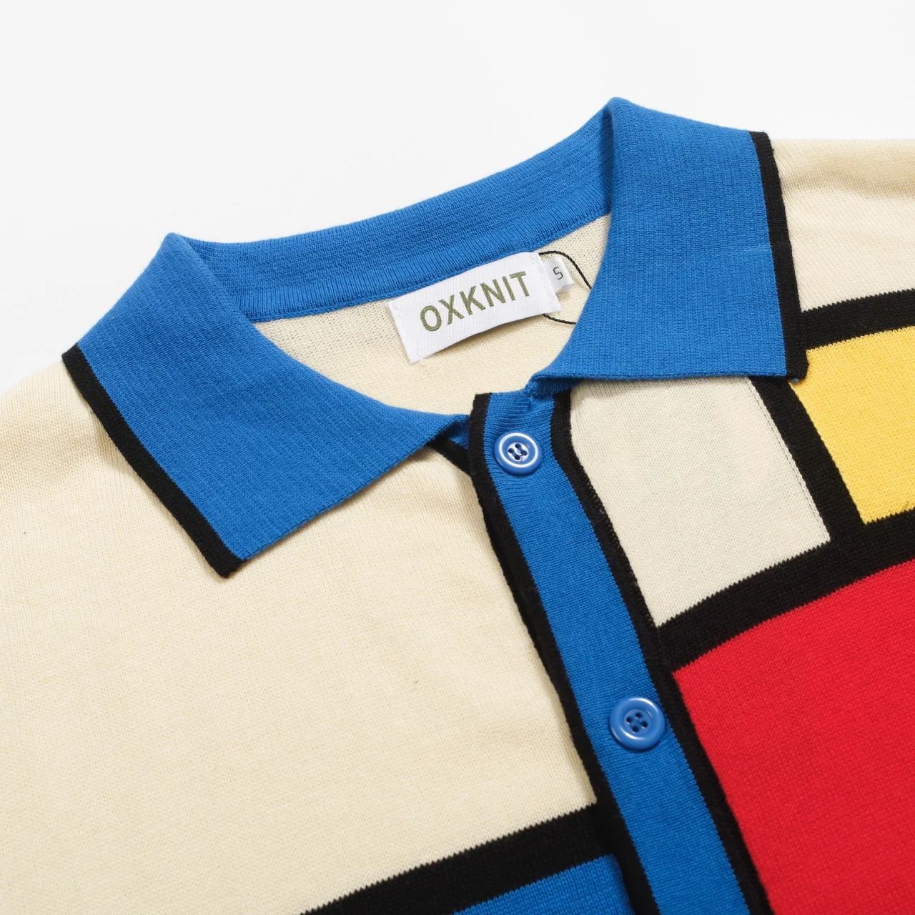 Men's blue retro color-blocked knitted cardigan - Image 4