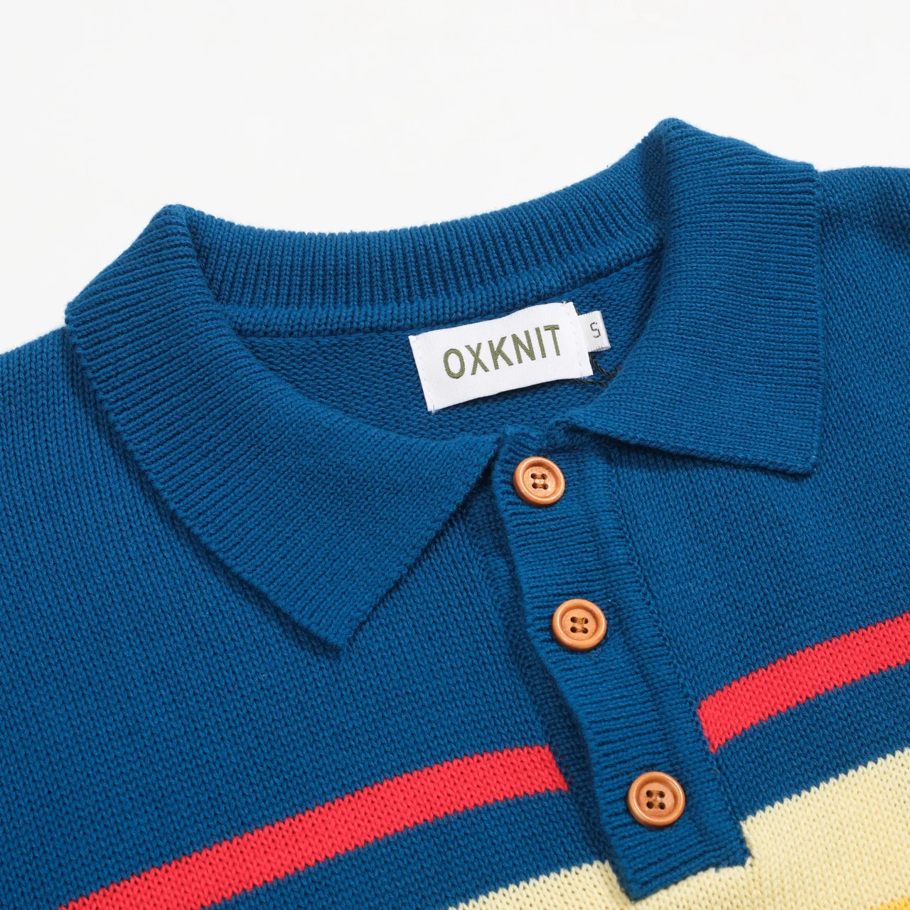Men's blue striped retro knitted polo shirt - Image 4
