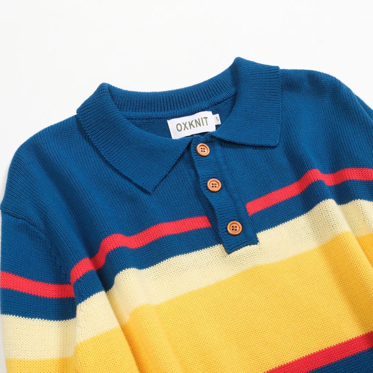 Men's blue striped retro knitted polo shirt - Image 9