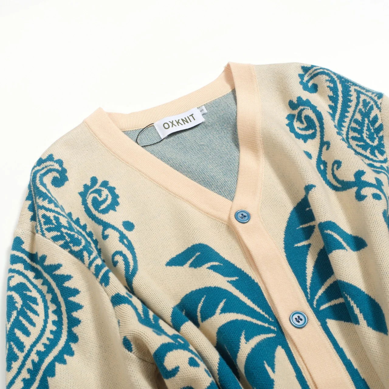 Men's blue vintage jacquard art sweater jacket - Image 6