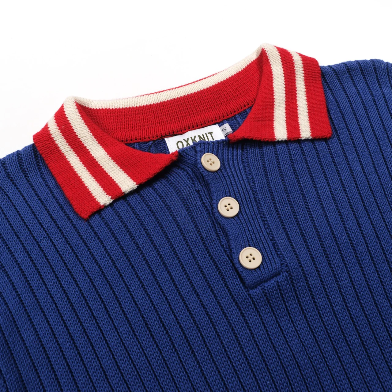 Men's blue vintage striped preppy knit polo - Image 4