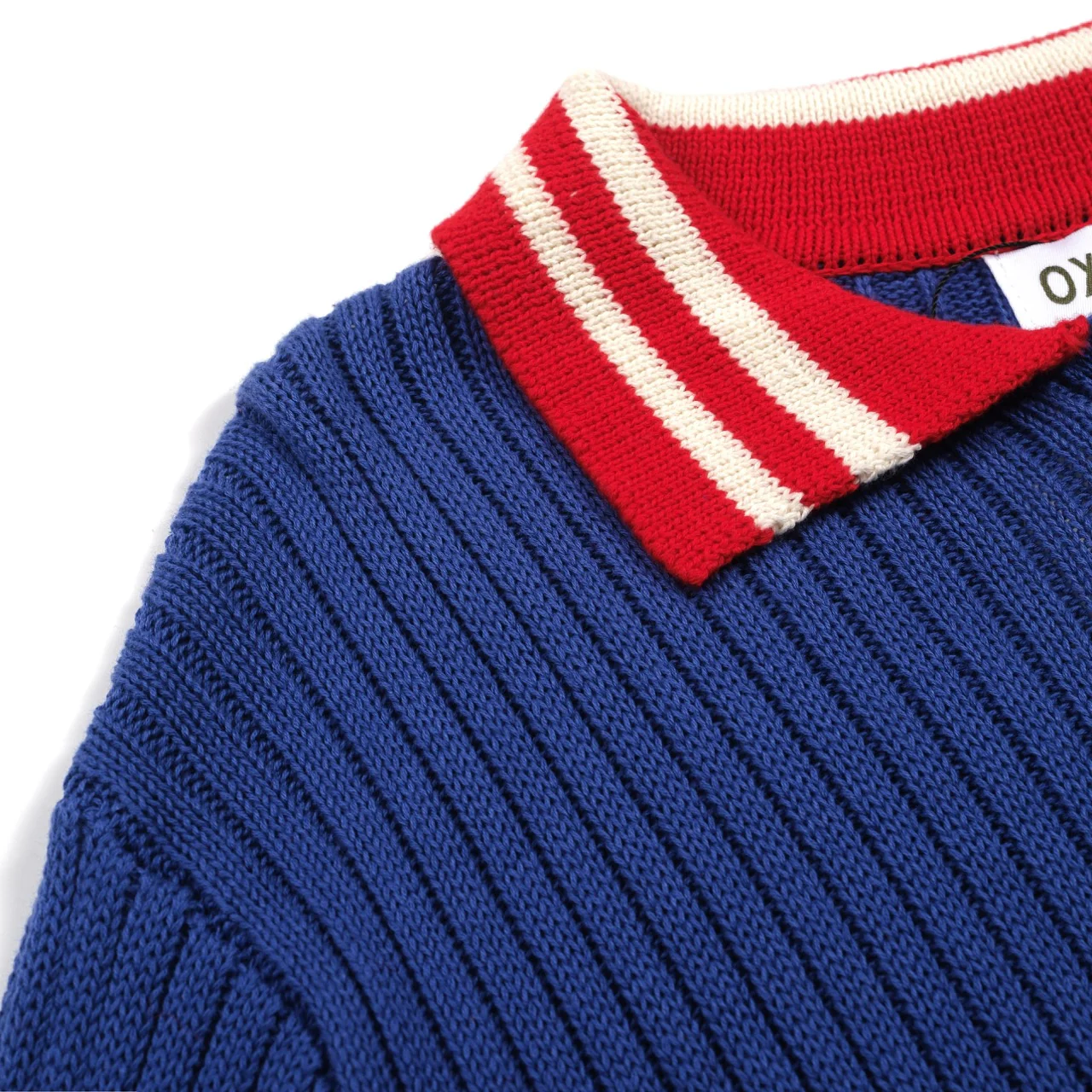 Men's blue vintage striped preppy knit polo - Image 7