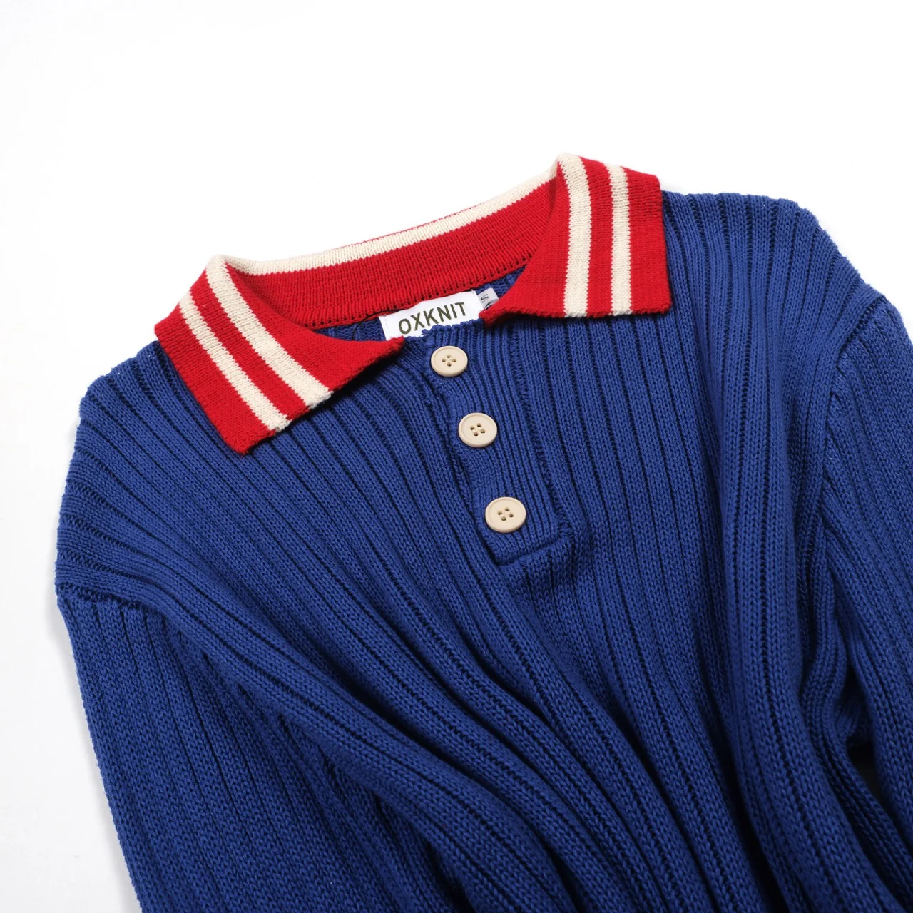 Men's blue vintage striped preppy knit polo - Image 9