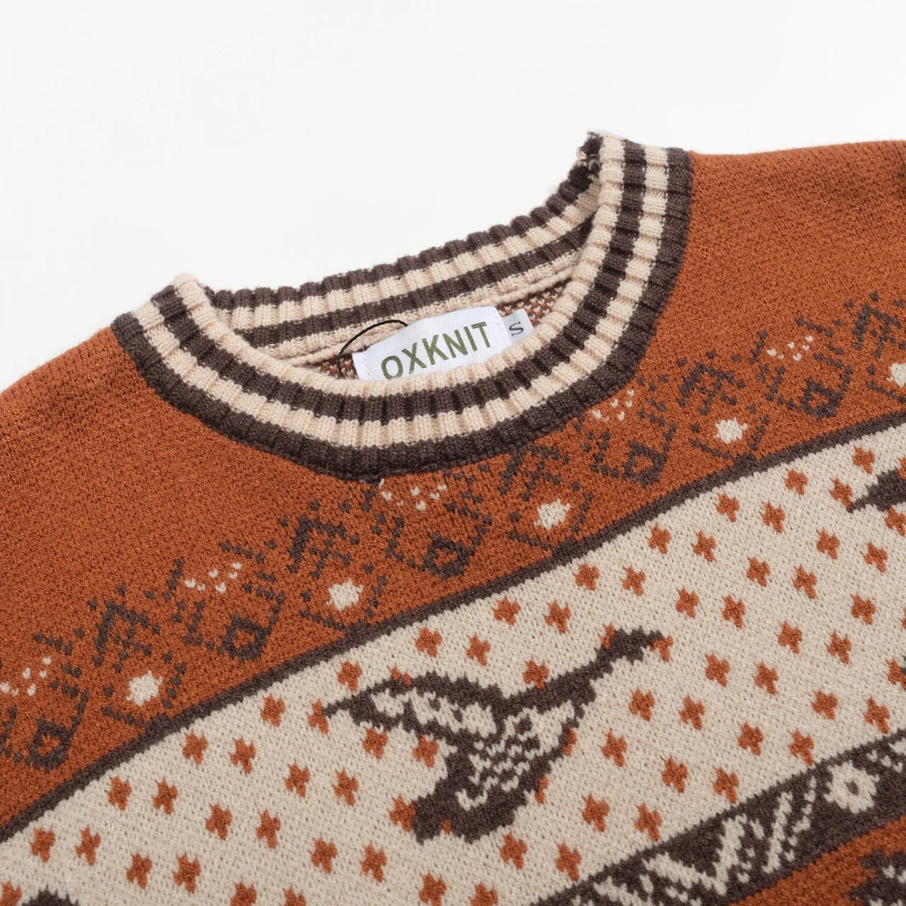 Men's brown 1960's casual jacquard sweater - Image 4