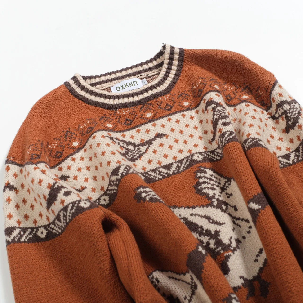 Men's brown 1960's casual jacquard sweater - Image 8