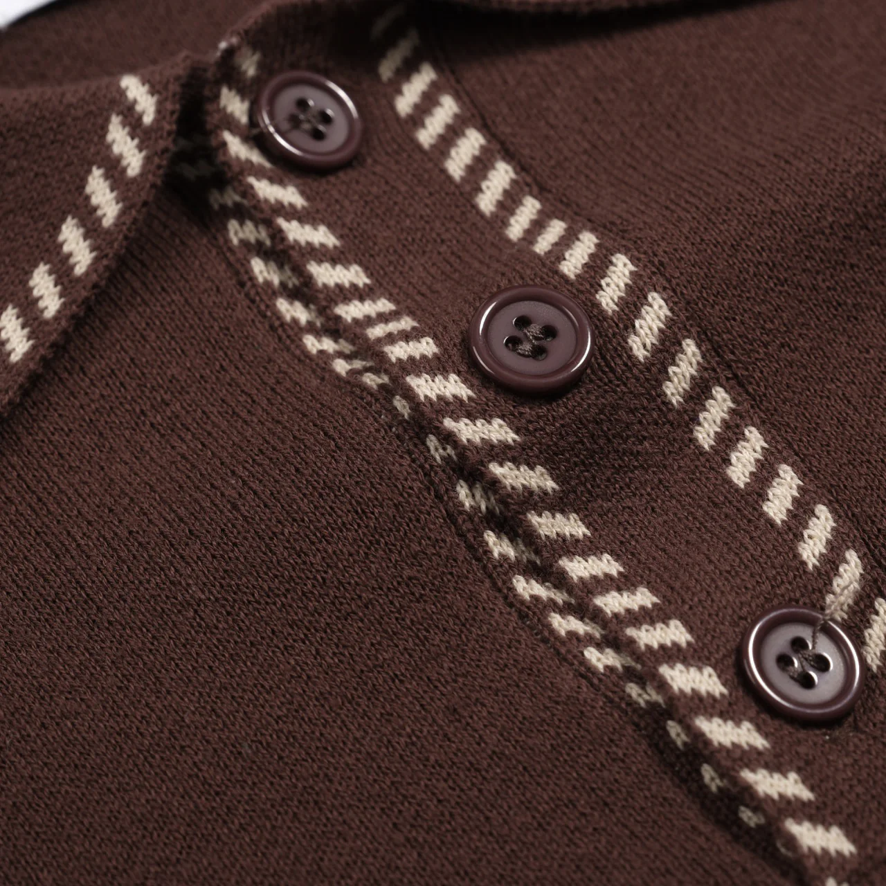 Men's Brown Classic Plaid Knitted Polo Shirt - Image 6