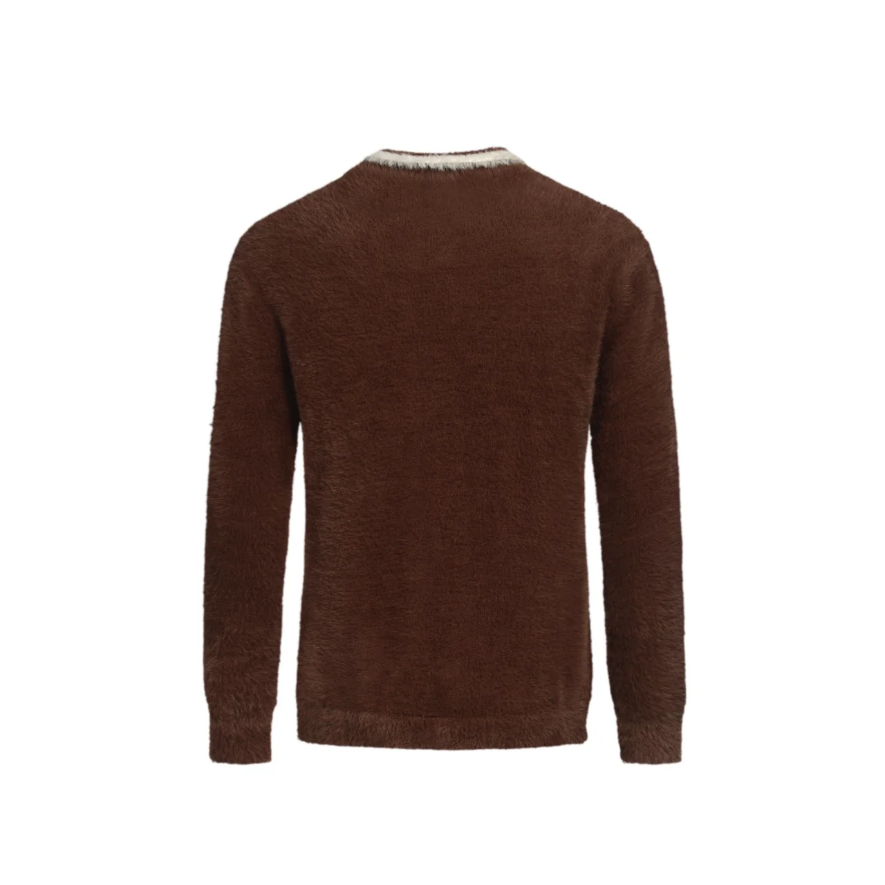 Men's brown floral knitted plush V-neck polo shirt - Image 10