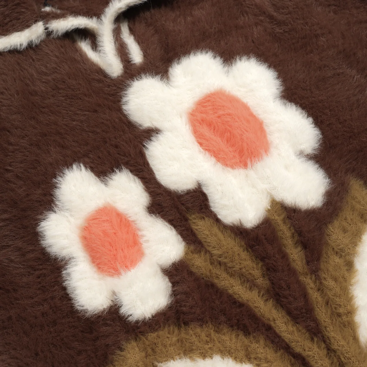 Men's brown floral knitted plush V-neck polo shirt - Image 2