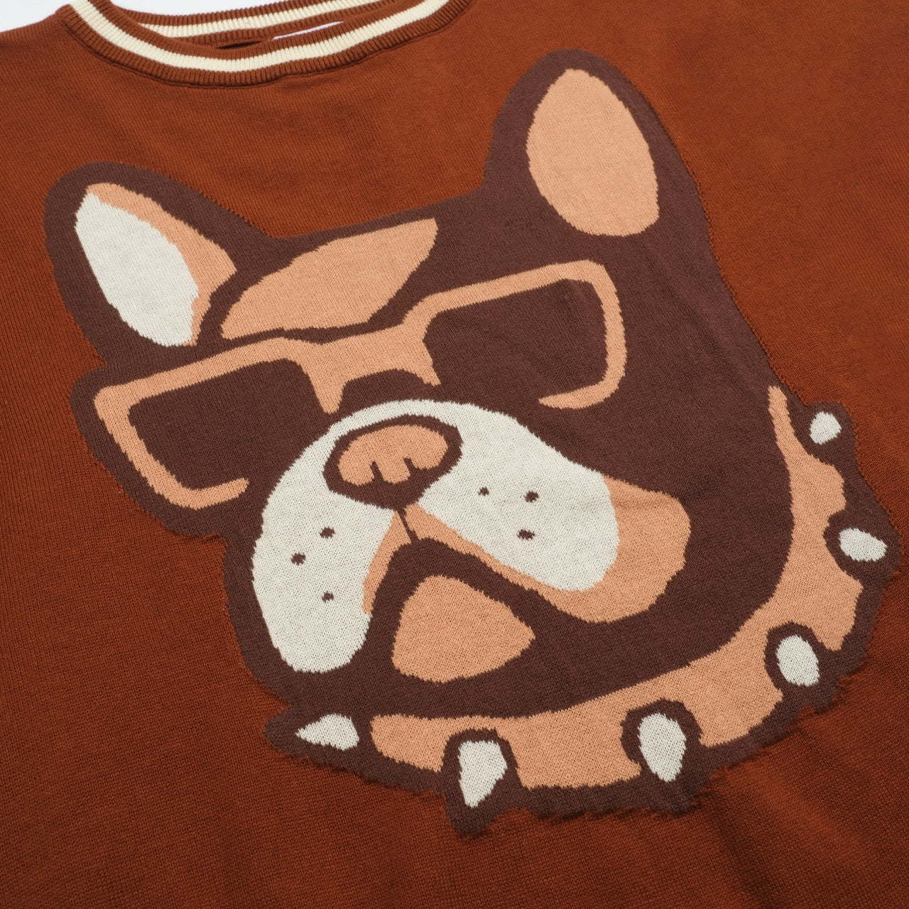 Men's brown French bulldog jacquard vintage knitwear - Image 2