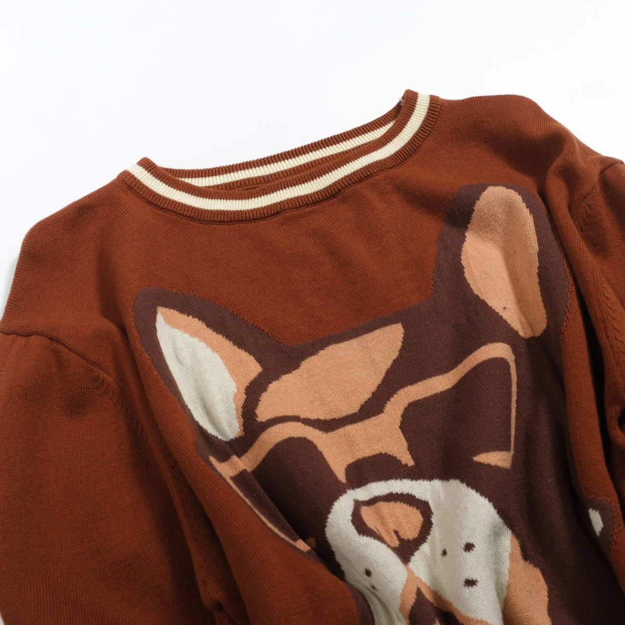 Men's brown French bulldog jacquard vintage knitwear - Image 7