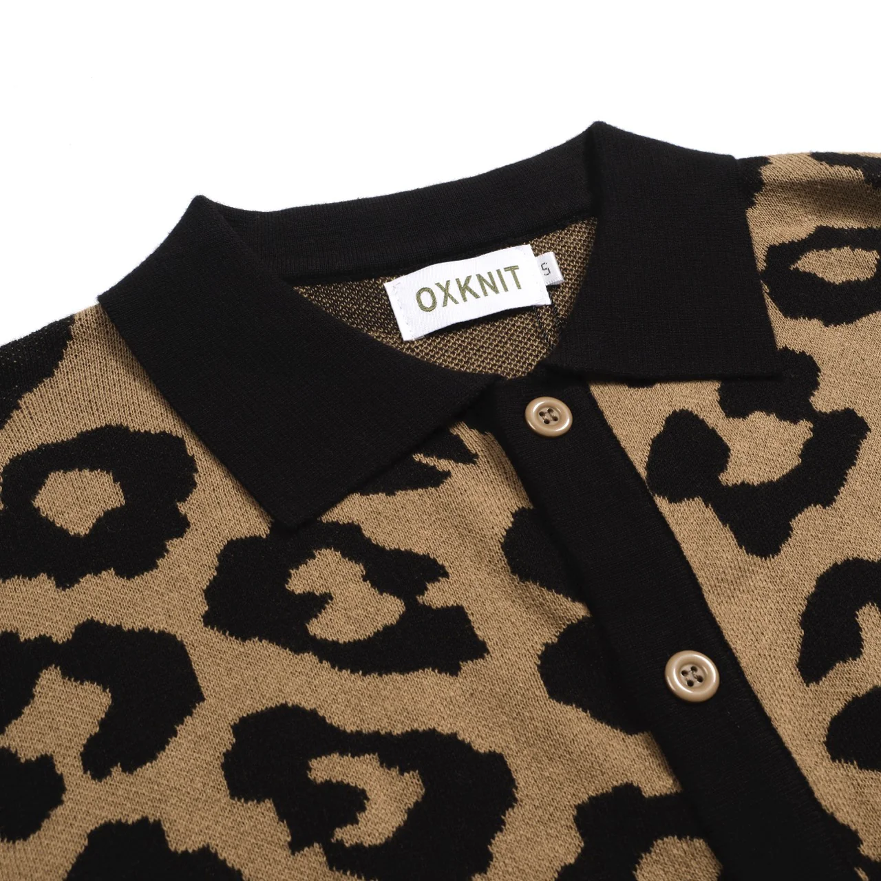 Men's brown leopard print vintage jacquard knitted cardigan - Image 3
