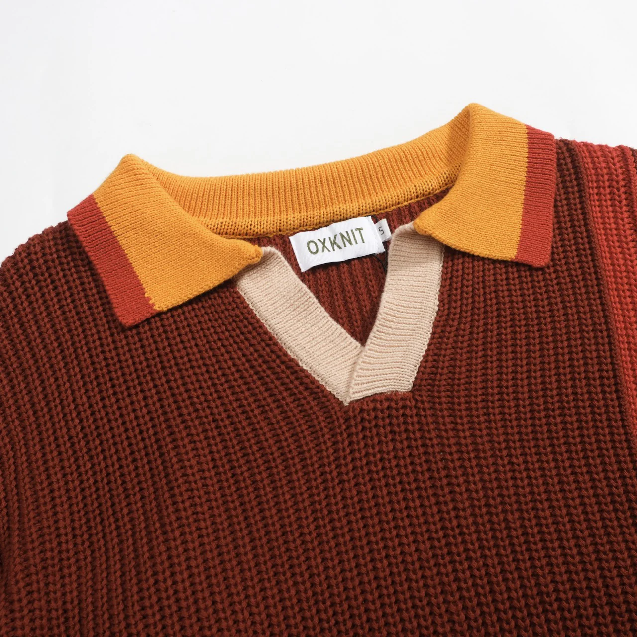 Men's brown retro college-style striped polo knitwear - Image 4