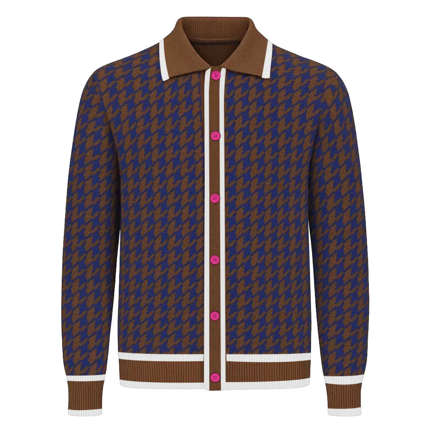 Men's Brown Streetwear Design Jacquard Knitted Cardigan