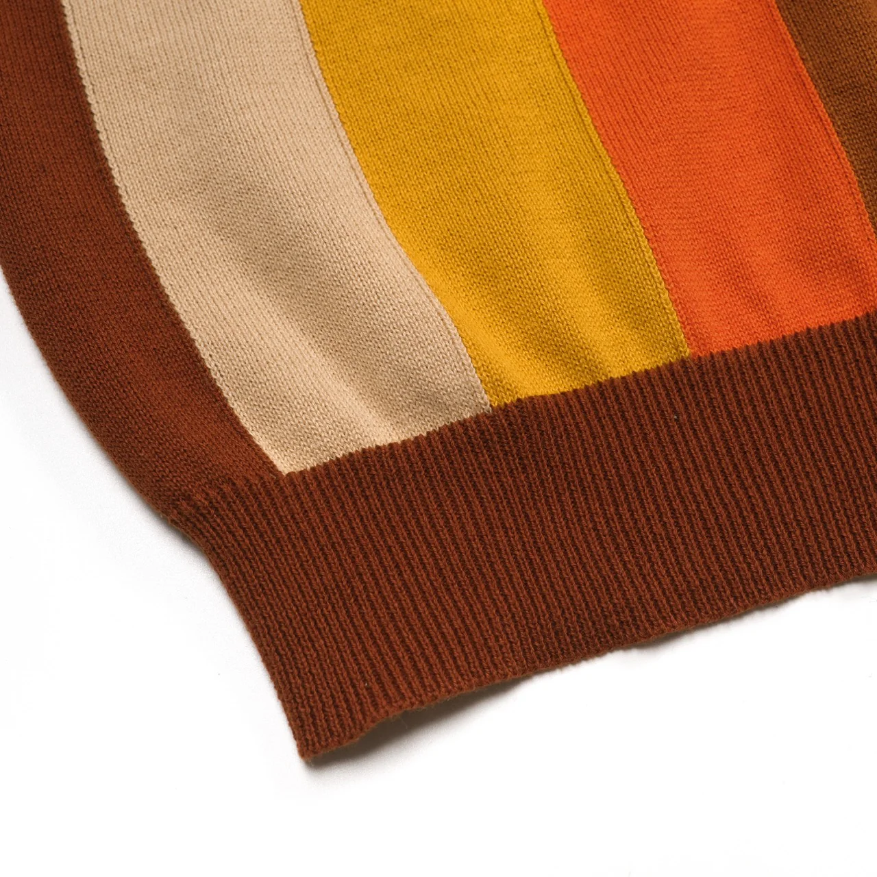 Men's brown striped pocket V-neck knitted polo shirt - Image 6