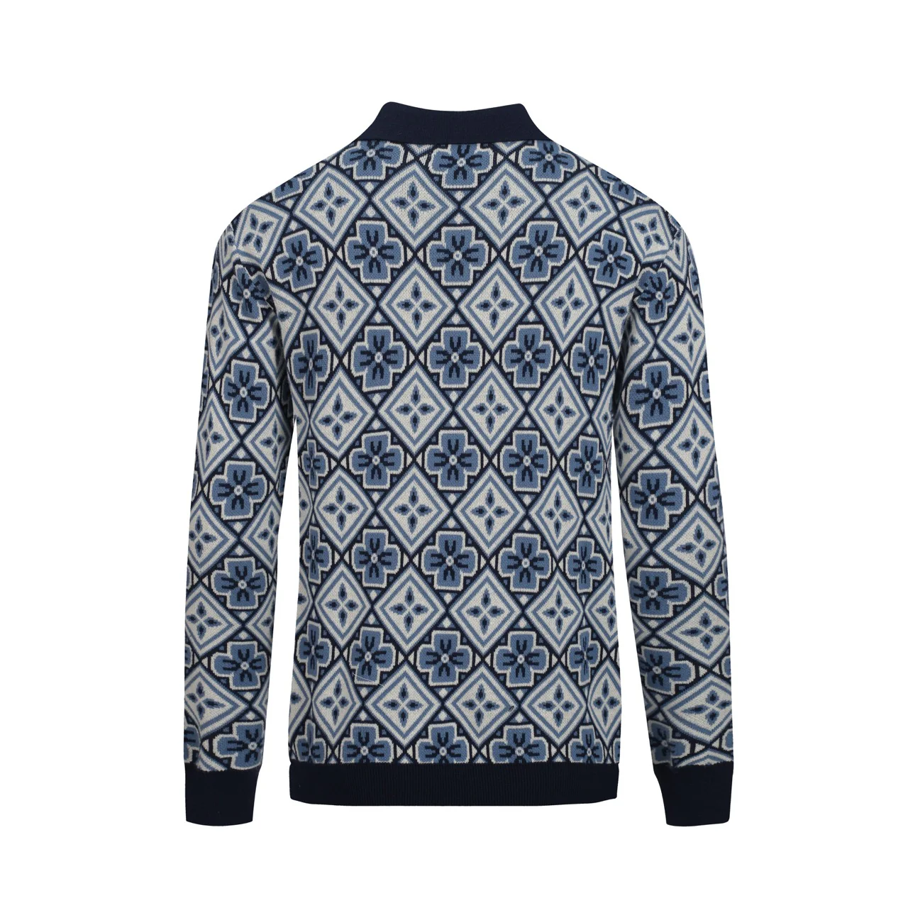 Men's dark blue 1960s V-neck knitted polo - Image 3