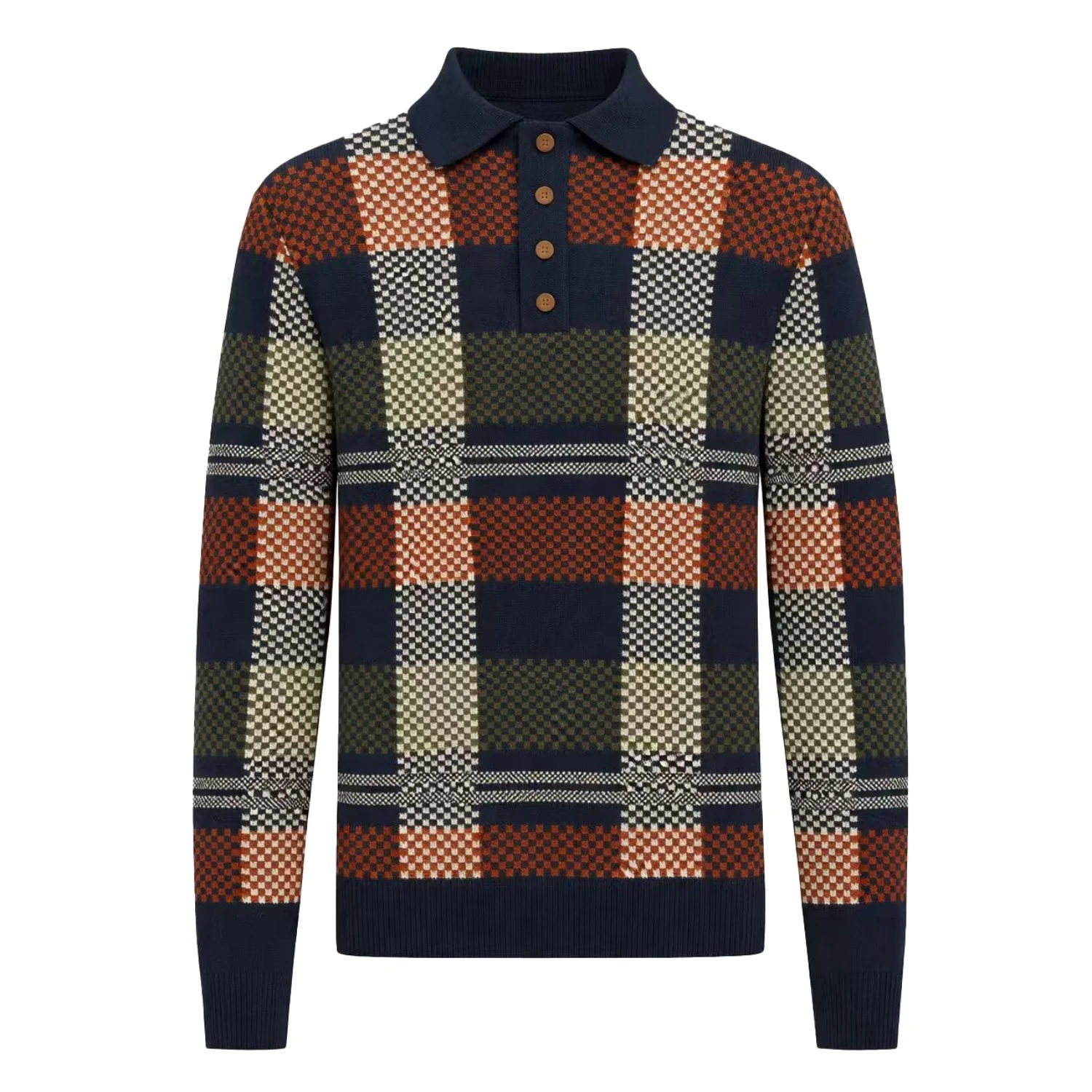 Men's Dark Blue Artistic Street Retro Fashion Knit Polo