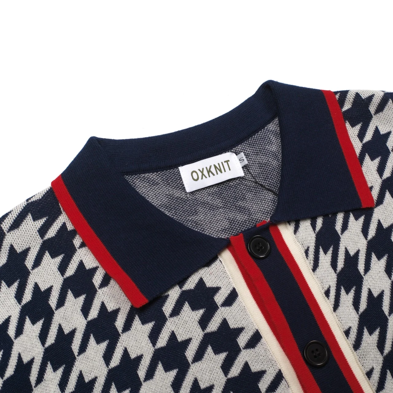 Men's dark blue birdcheck pocket knitted cardigan - Image 4