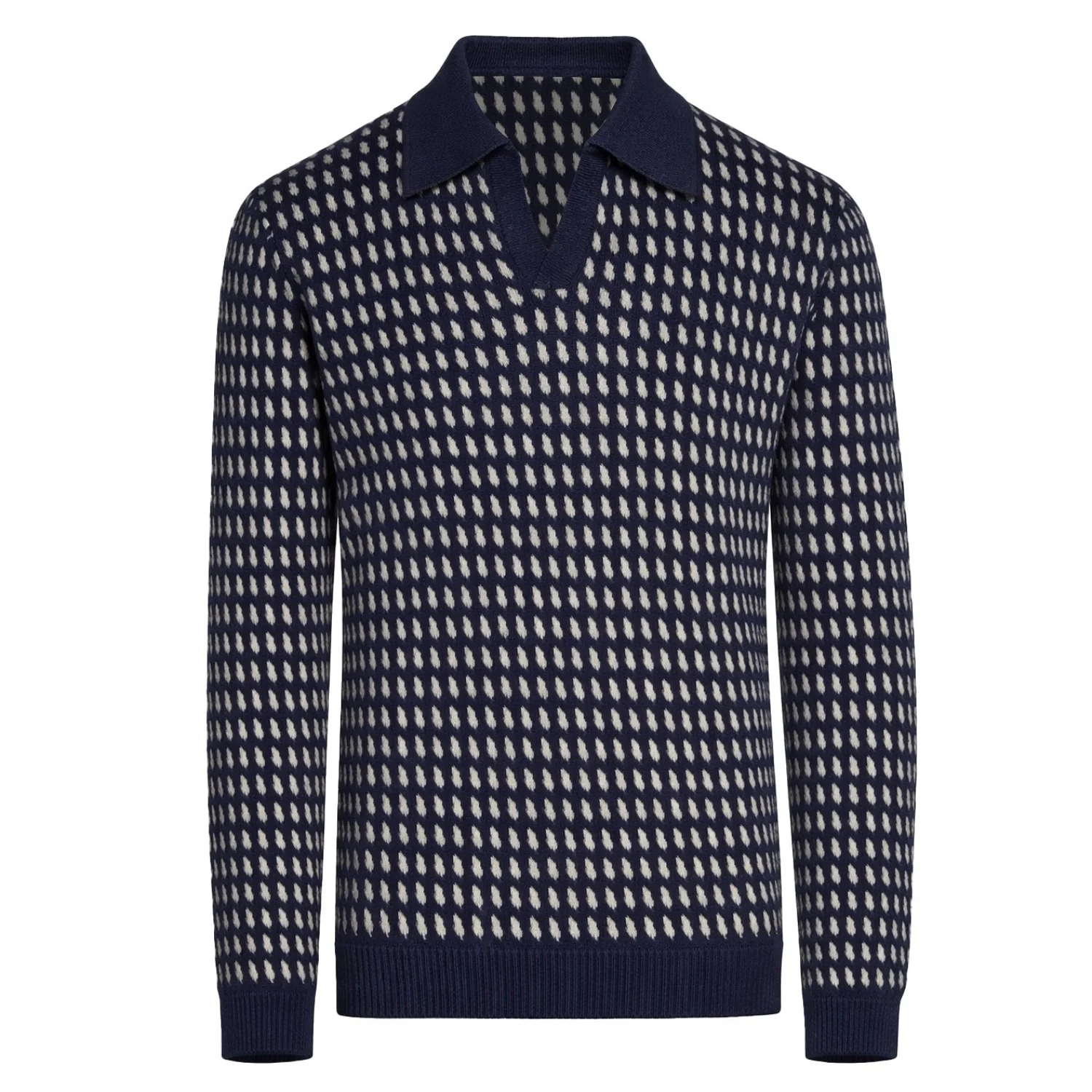 Men's Dark Blue Classic Art Retro Jacquard Knit Polo