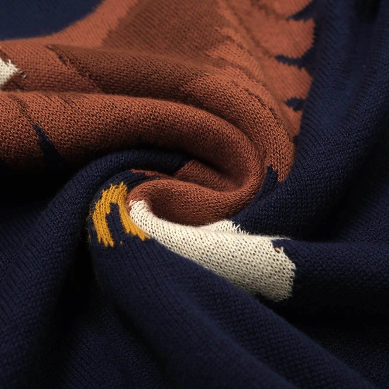 Men's Dark Blue Classic Bird Patterned Knitted Polo Shirt - Image 8
