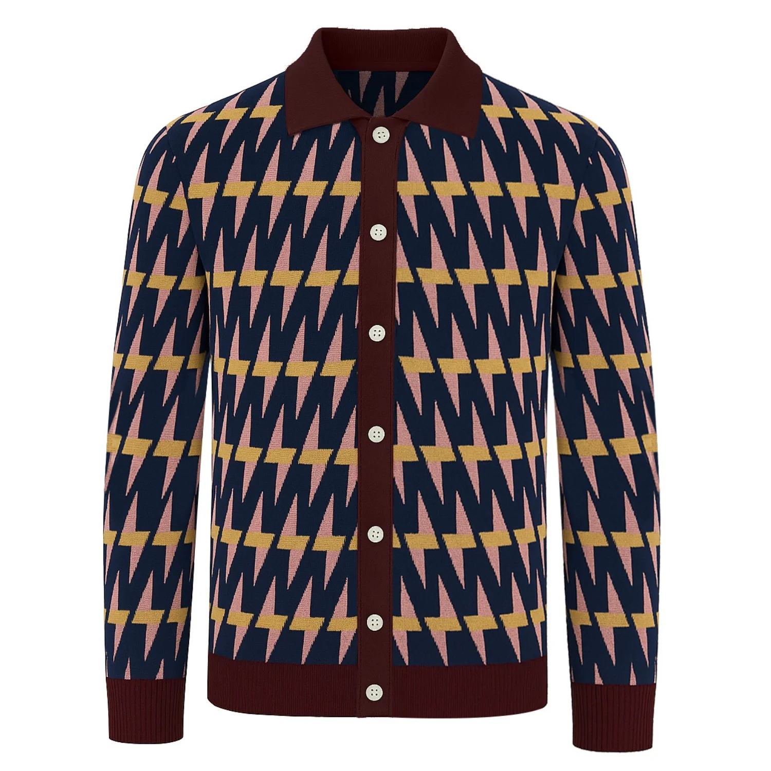Men's dark blue geometric vintage knit cardigan