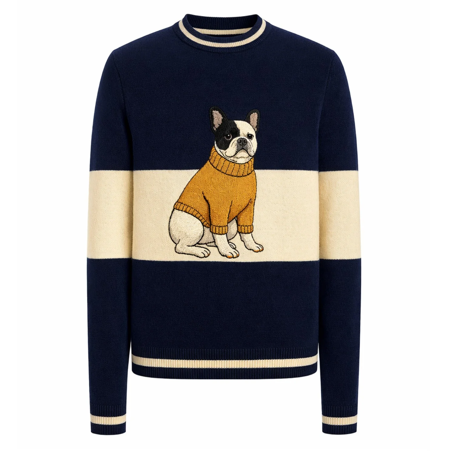 Men's dark blue puppy embroidered classic retro knitwear