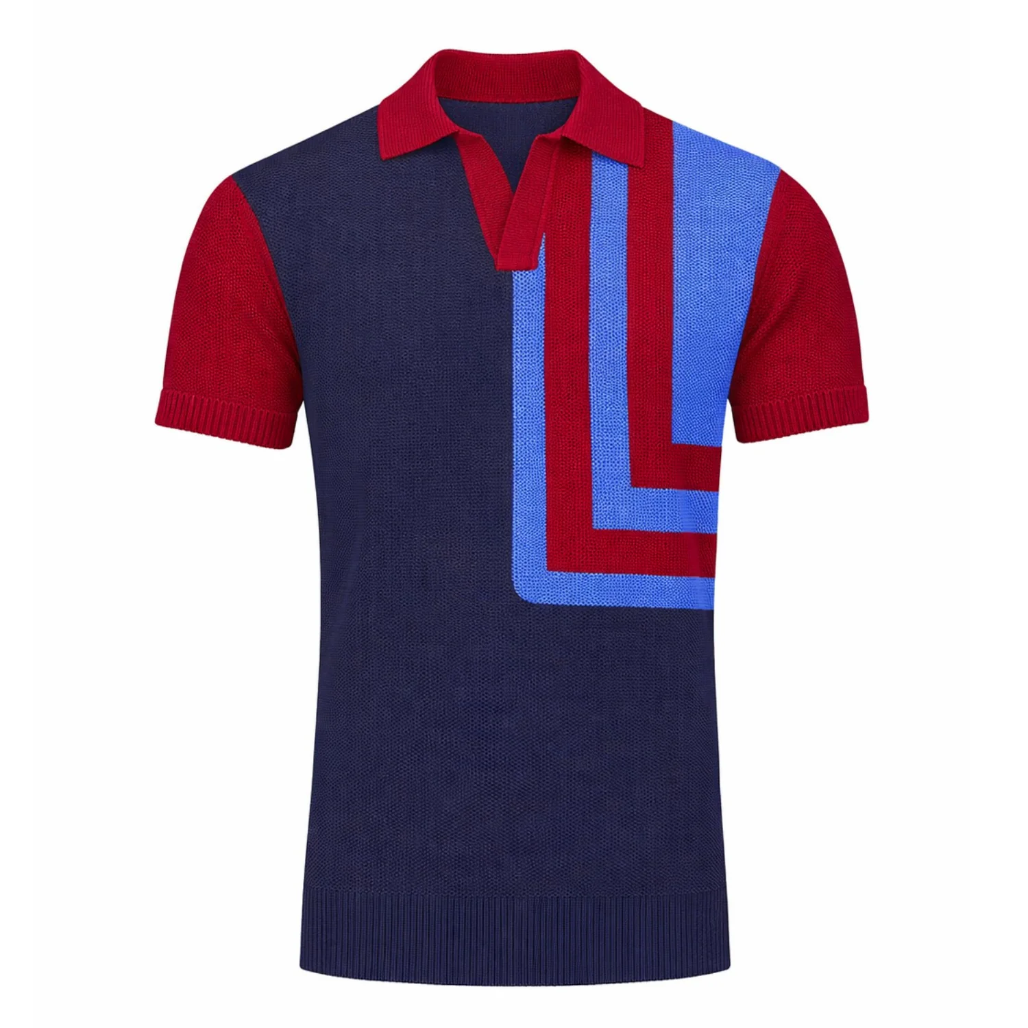 Men's dark blue retro irregular striped knitted polo