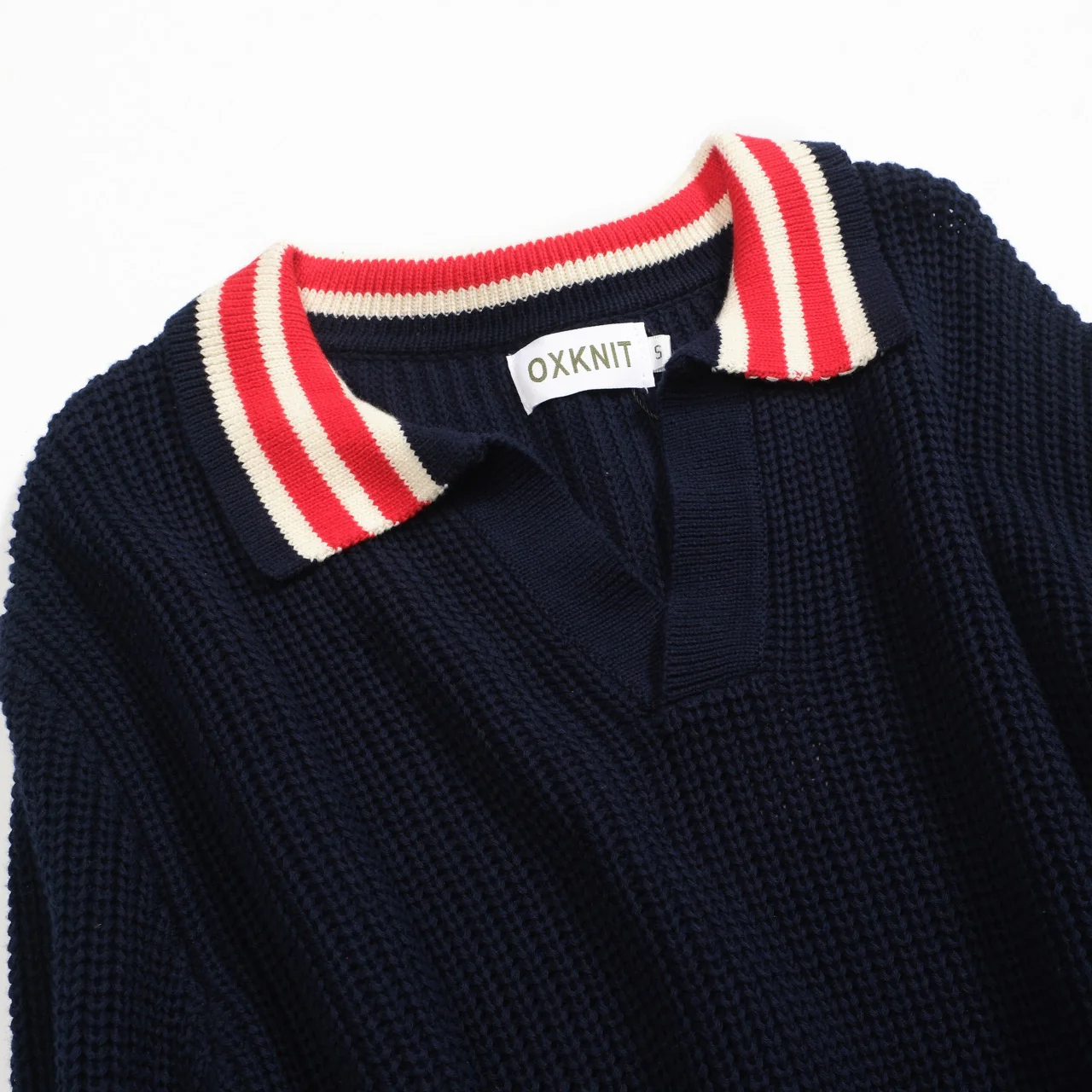 Men's dark blue retro V-neck knitwear - Image 10