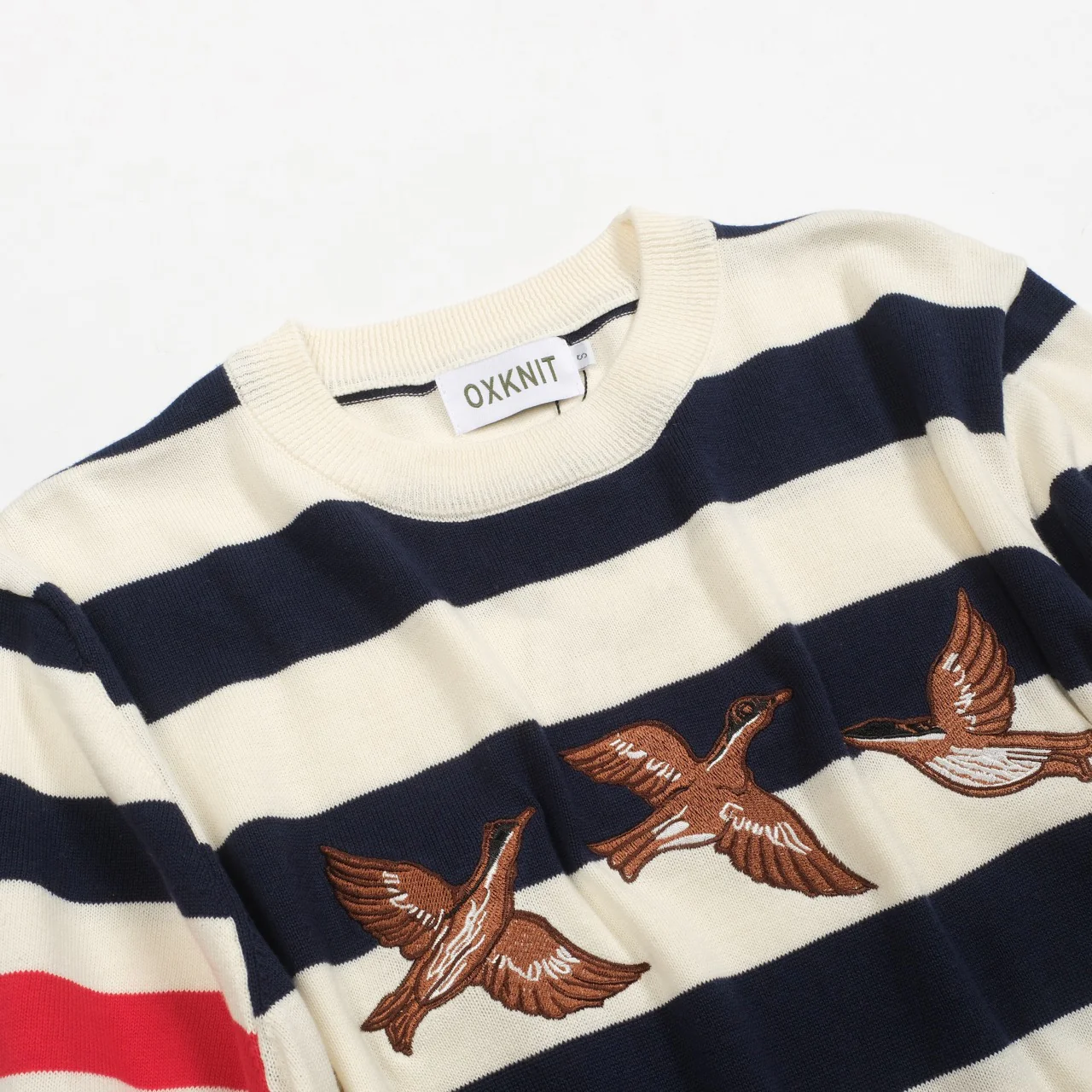 Men's dark blue striped animal embroidery knitted T-shirt - Image 10