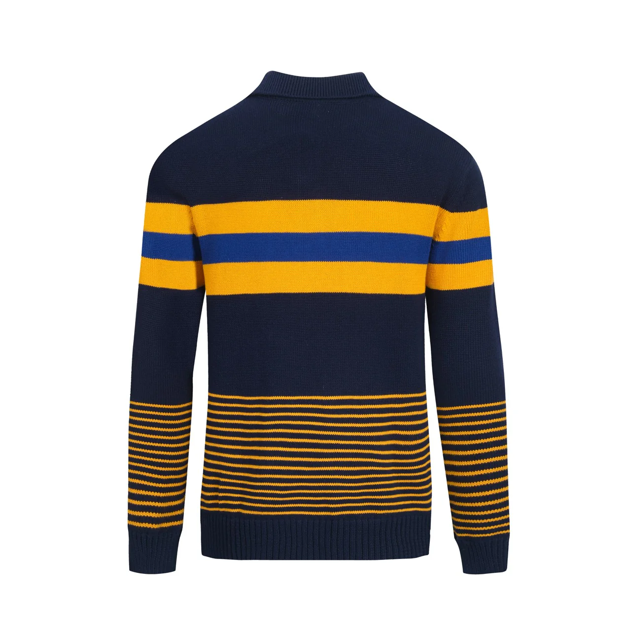 Men's dark blue striped retro knitted polo shirt - Image 3