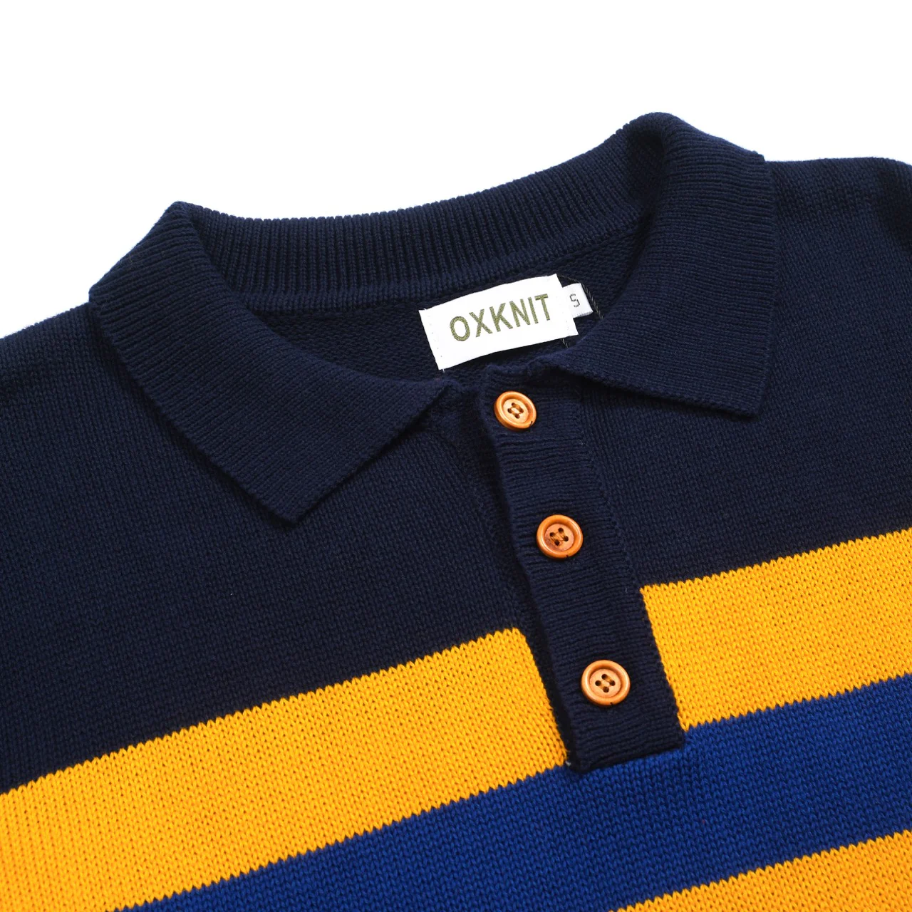 Men's dark blue striped retro knitted polo shirt - Image 4