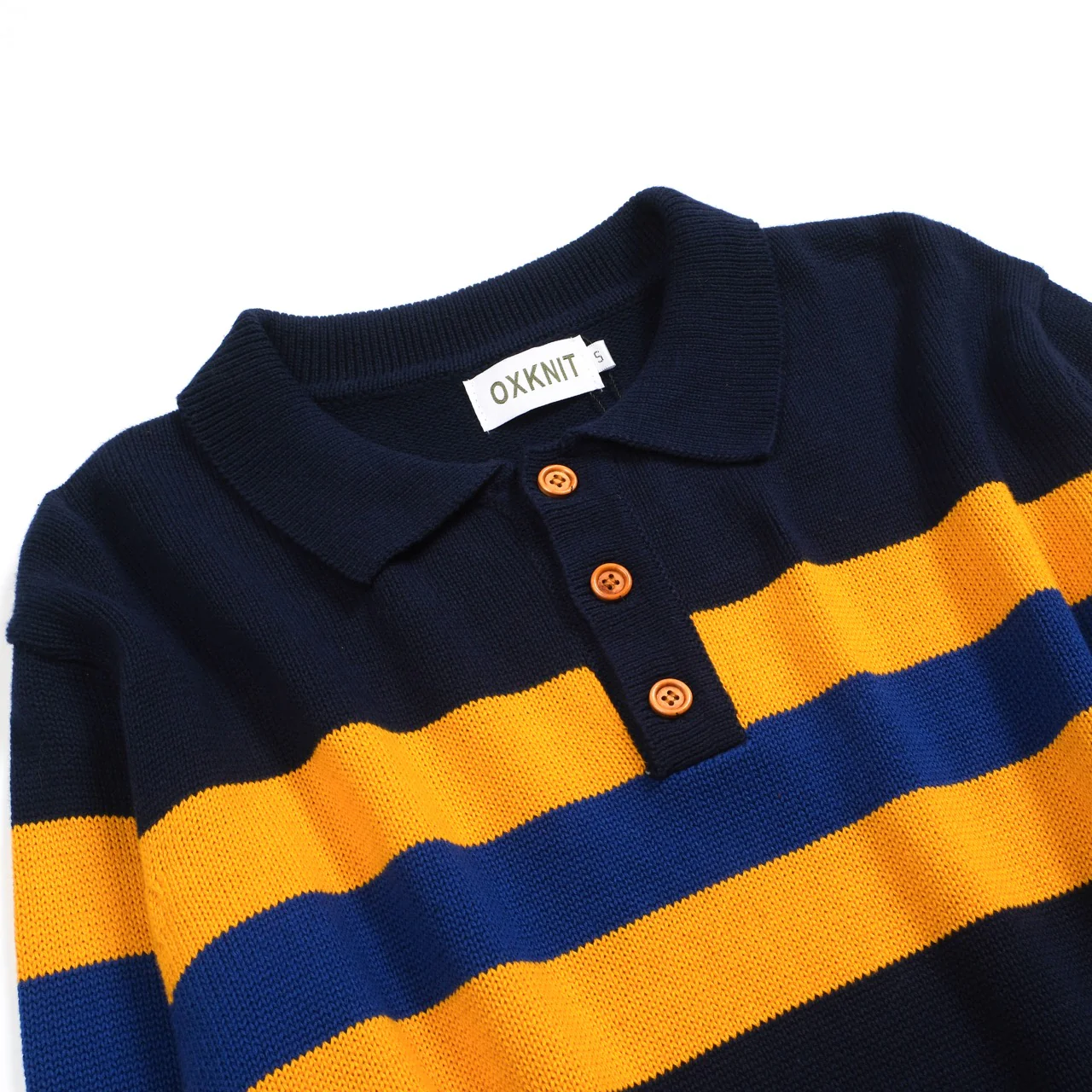 Men's dark blue striped retro knitted polo shirt - Image 9