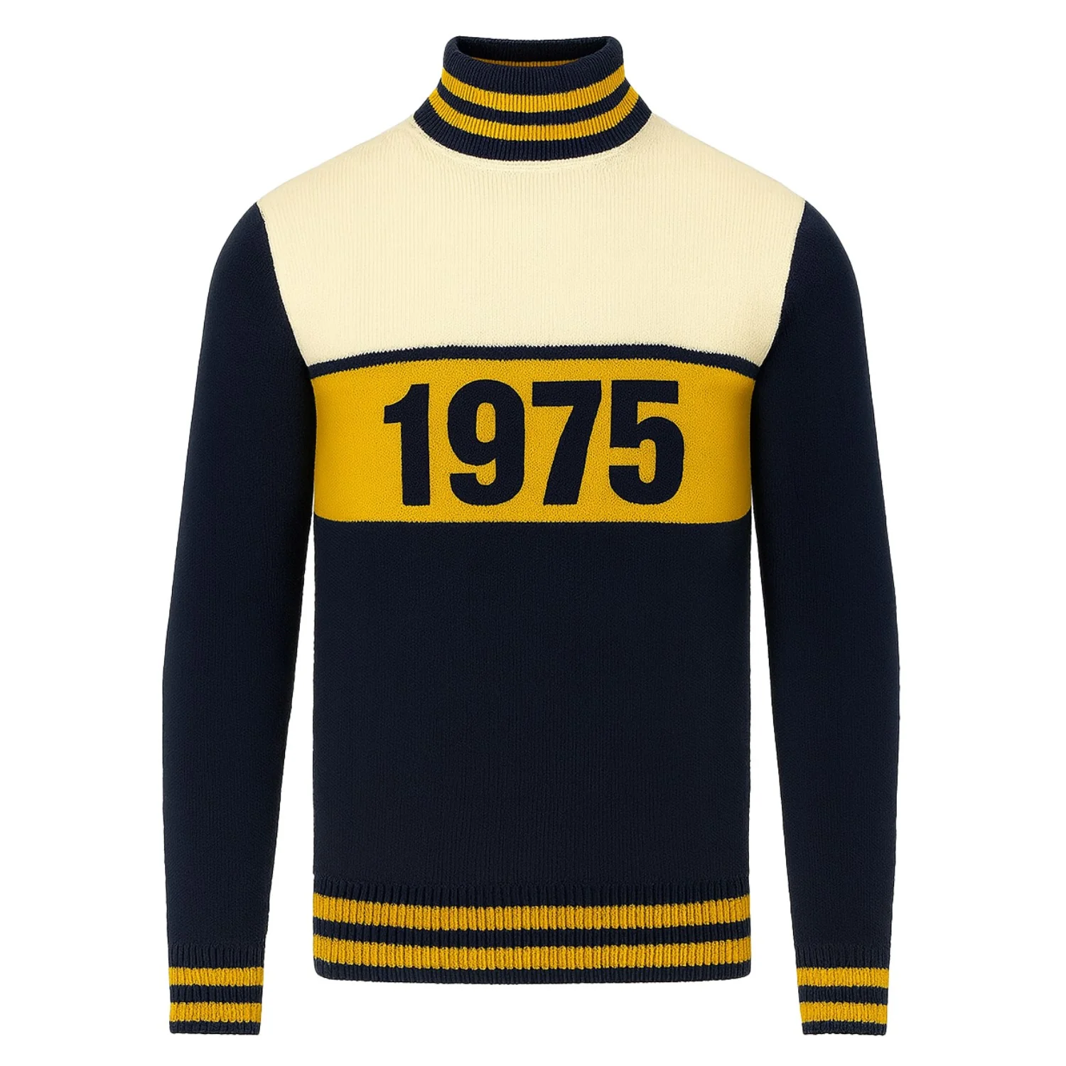 Men's Dark Blue Vintage Classic High-neck Plaid Knitwear