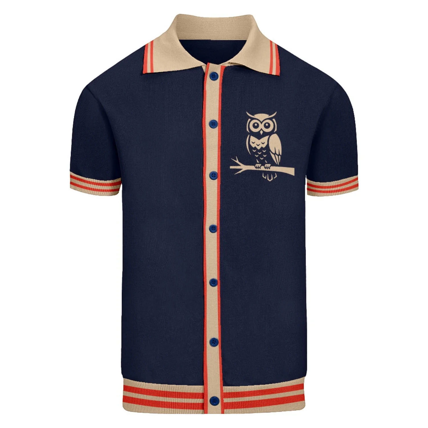 Men's Dark Blue Vintage Eagle Head Knitted Cardigan