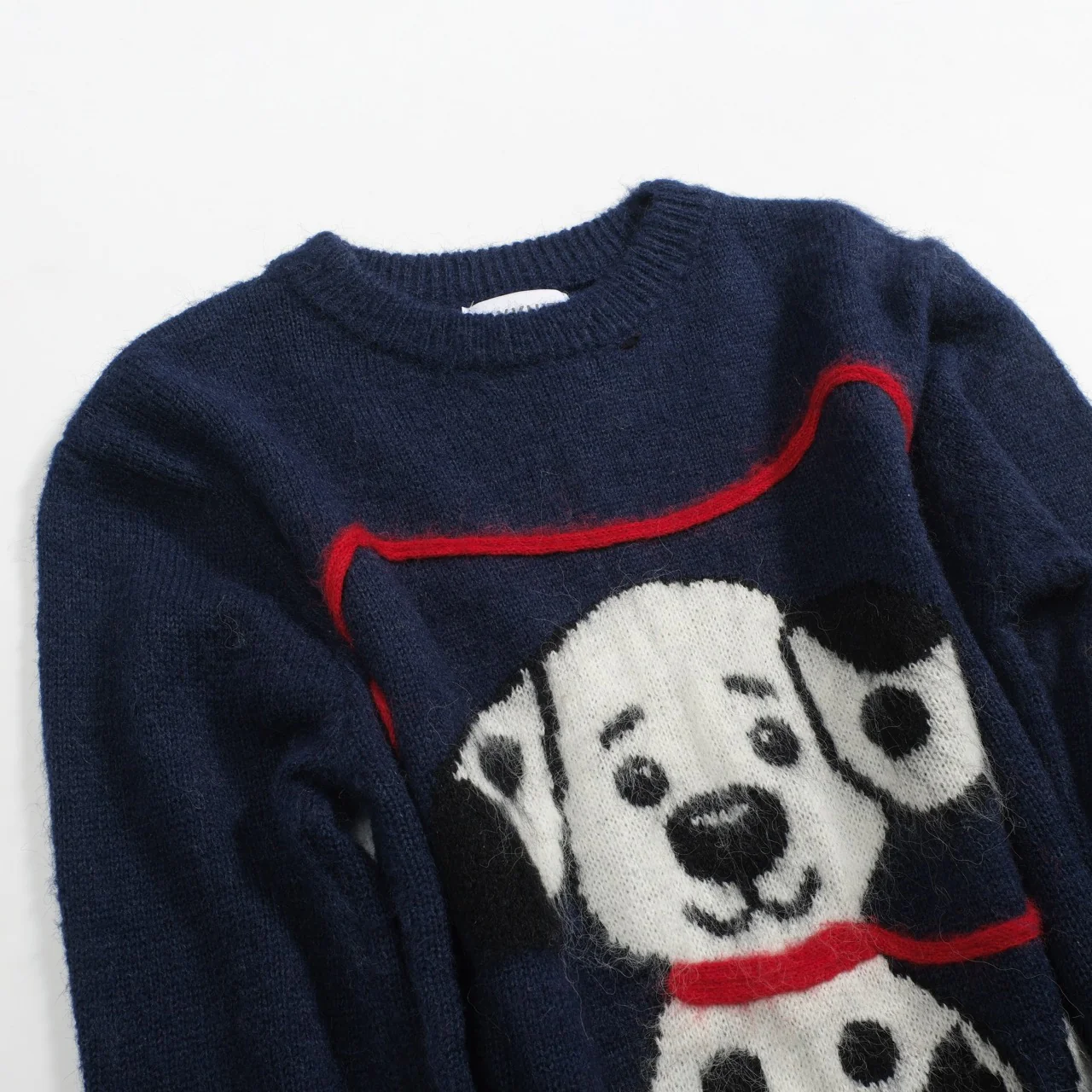 Men's dark blue vintage spotted dog jacquard wool knitwear - Image 9