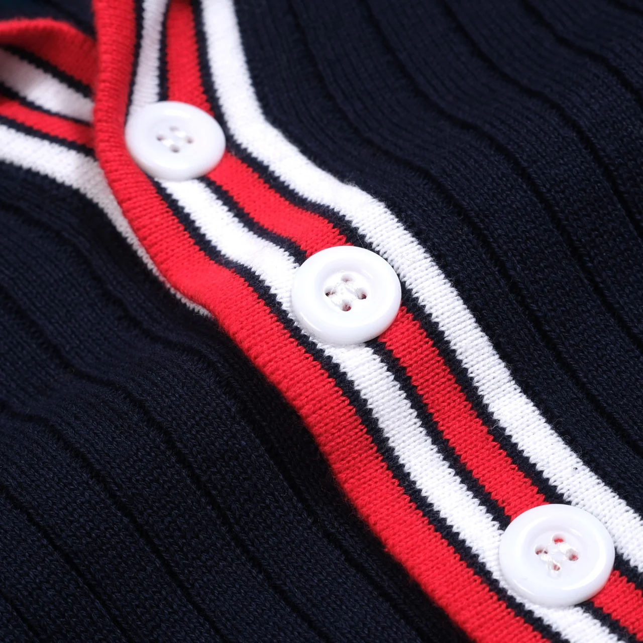 Men's dark blue vintage striped pothole knitted polo shirt - Image 5