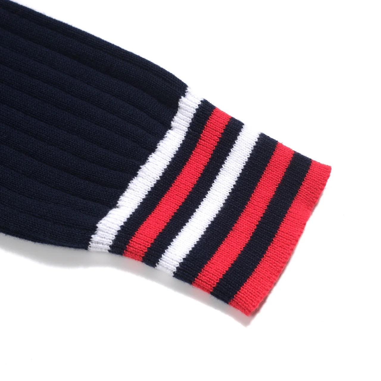 Men's dark blue vintage striped pothole knitted polo shirt - Image 7