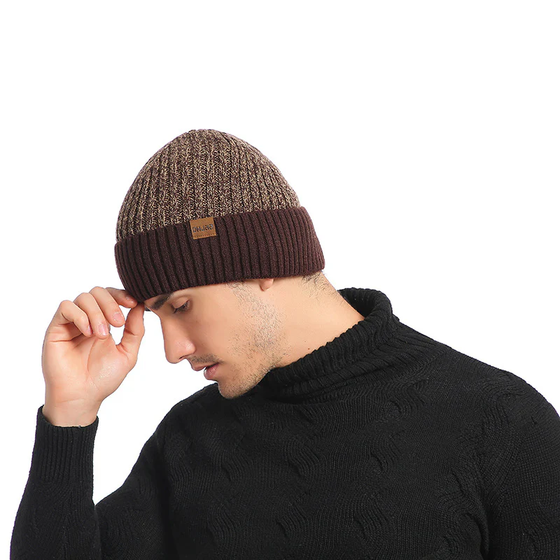 Men's Double Layer Woolen Cap Adult New plus Velvet Warm Knitted Hat - Image 2