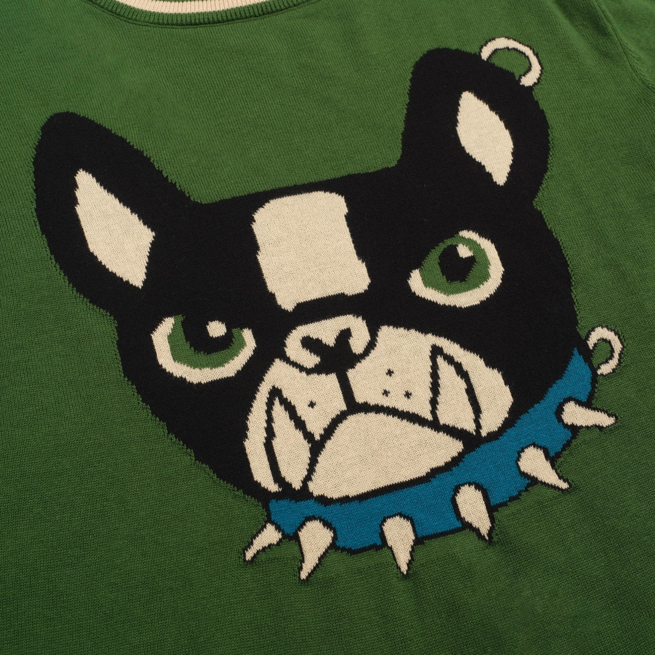 Men's green French bulldog jacquard knitwear - Image 2