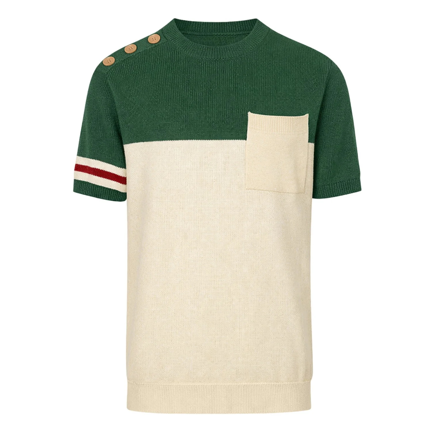 Men's green patch pocket vintage knit T-shirt