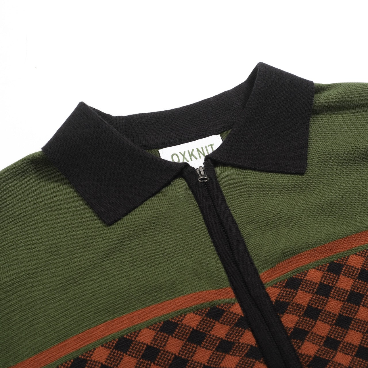 Men's green retro grid jacquard knitted cardigan - Image 4