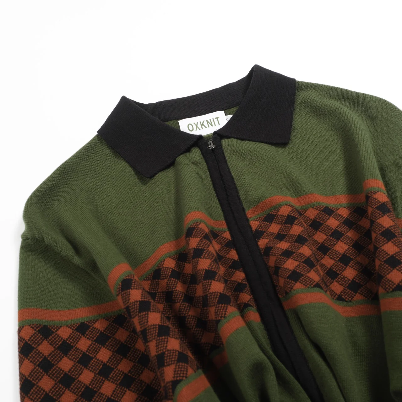 Men's green retro grid jacquard knitted cardigan - Image 7
