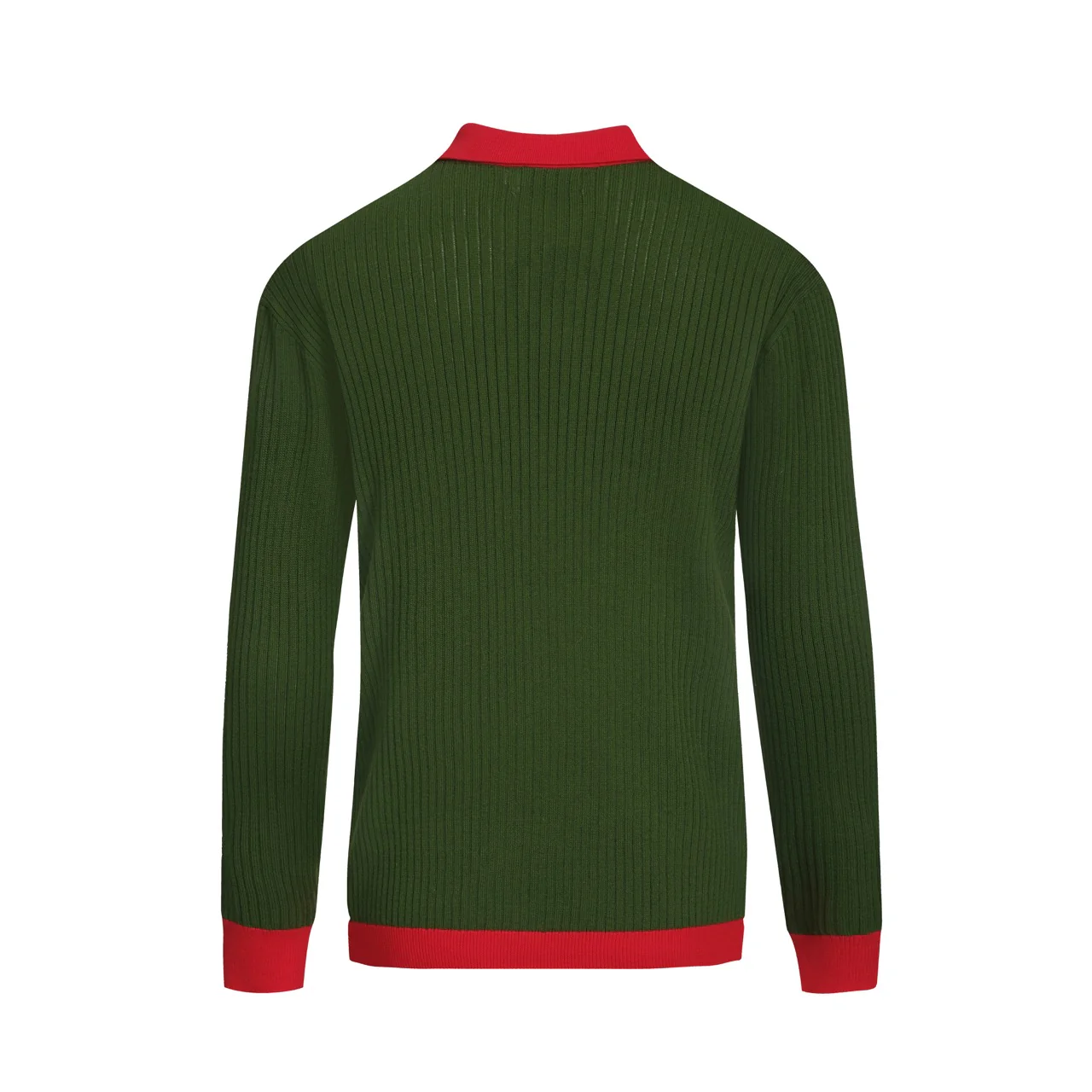 Men's green vertical pit bar vintage knitted polo shirt - Image 3