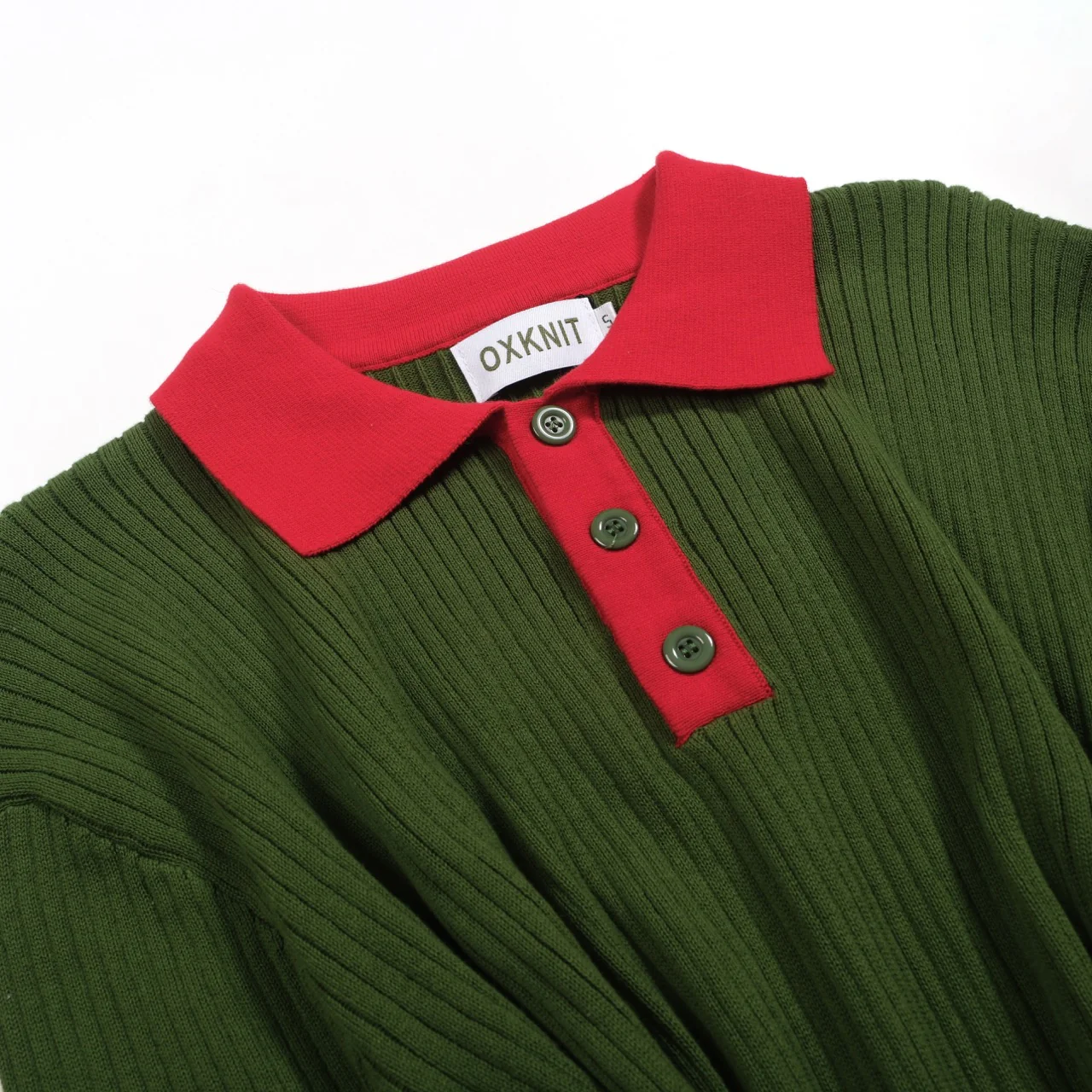 Men's green vertical pit bar vintage knitted polo shirt - Image 8