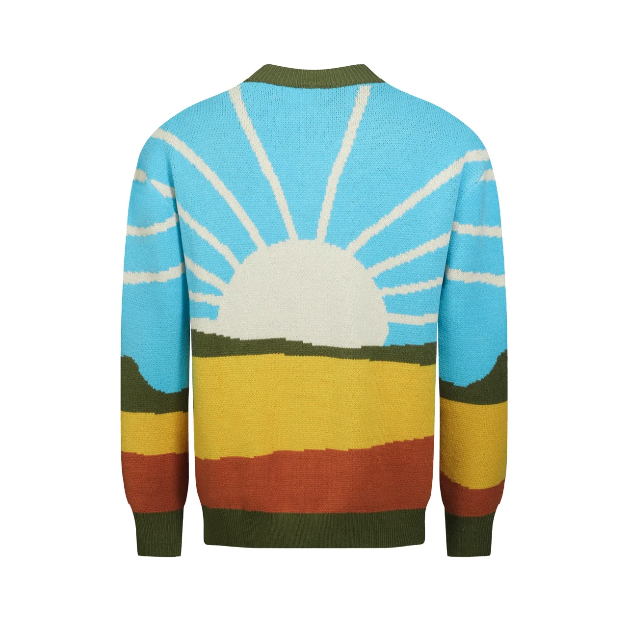Men's green vintage jacquard art sweater jacket - Image 3