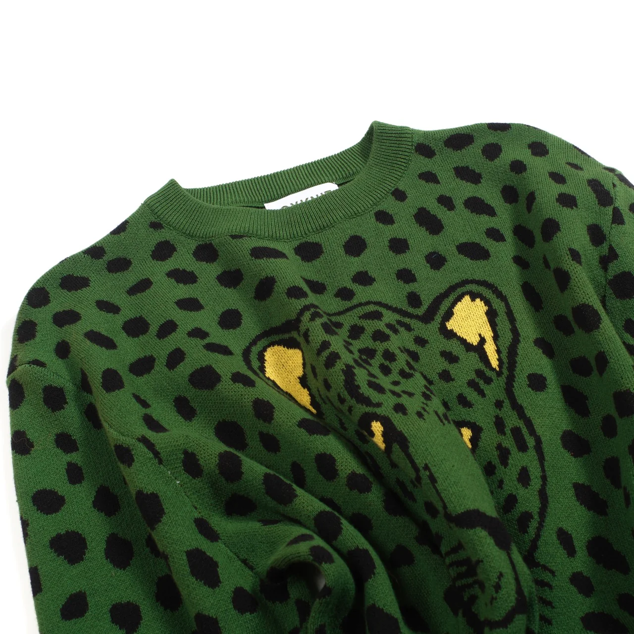 Men's green vintage leopard print jacquard knitwear - Image 7
