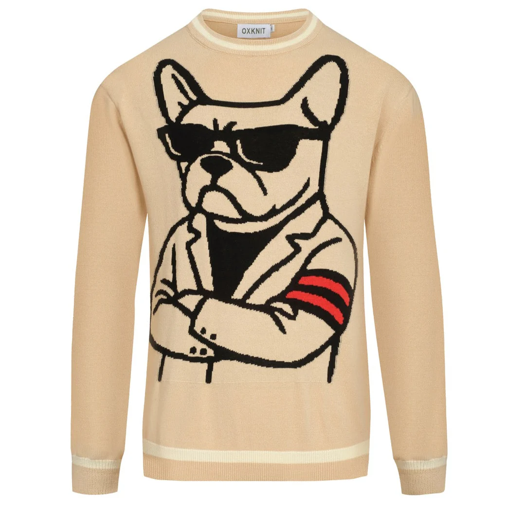 Men's khaki abstract method bulldog knitwear