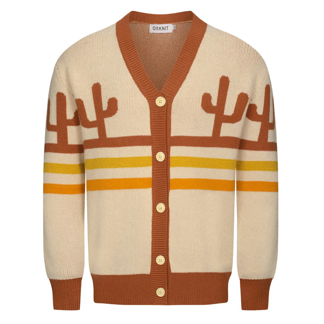 Men's khaki cactus striped jacquard sweater coat
