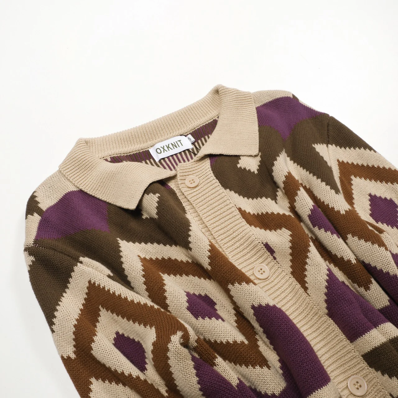 Men's khaki color trendy street jacquard cardigan - Image 10