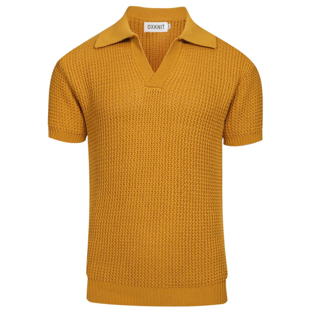 Men's khaki retro casual V-neck knitted polo shirt