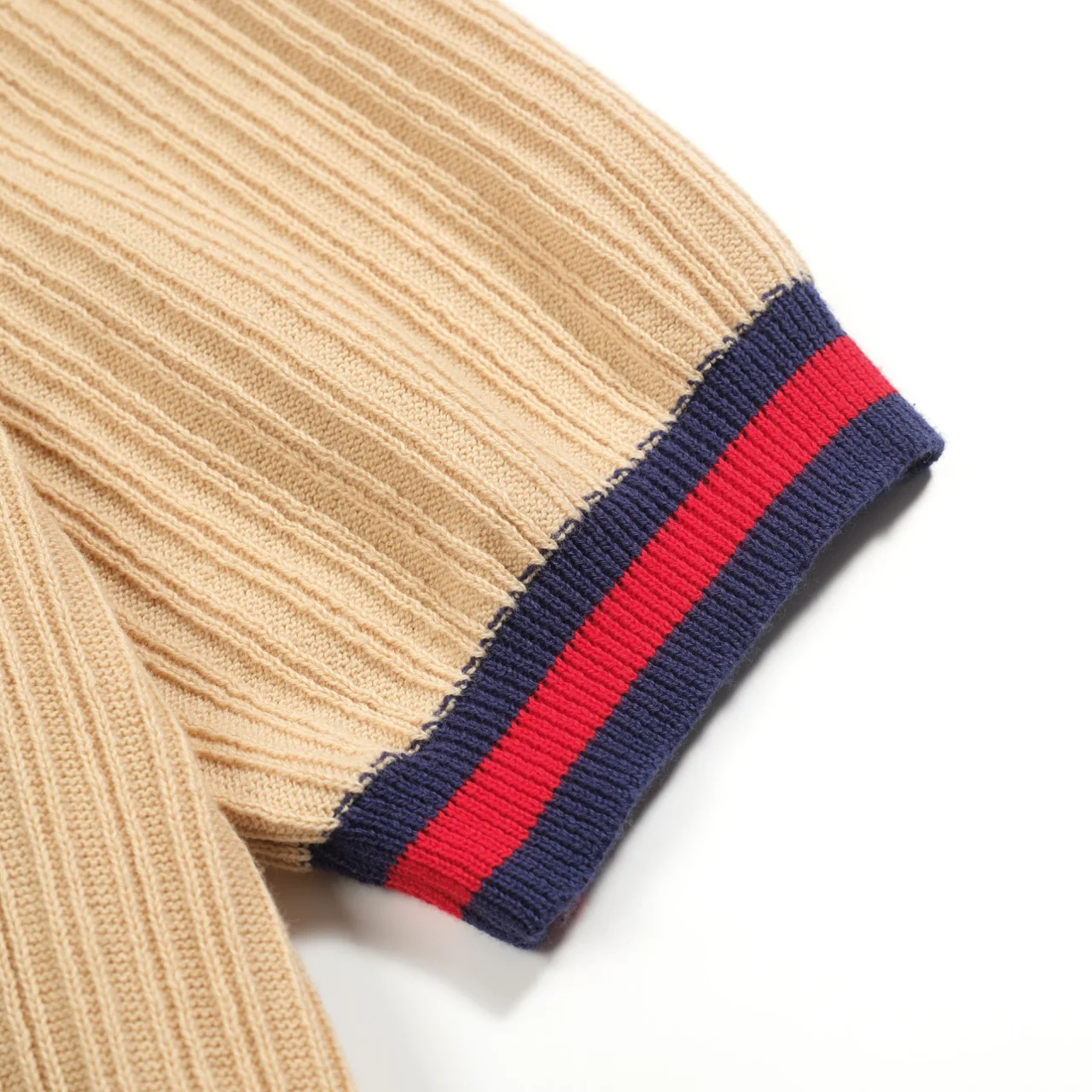 Men's khaki vertical striped knitted cardigan - Image 6
